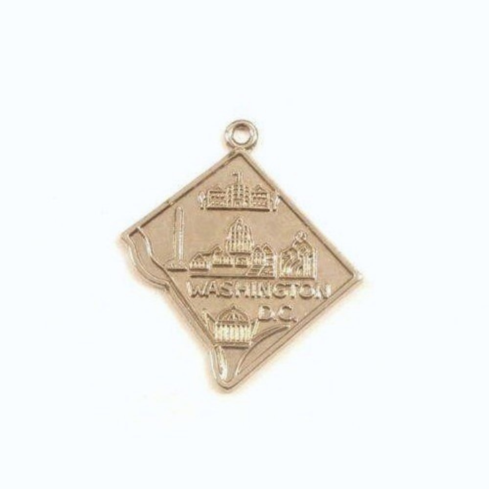 Vintage‎ United States Silver Tone Washington D.C. Map Shaped Charm Pendant